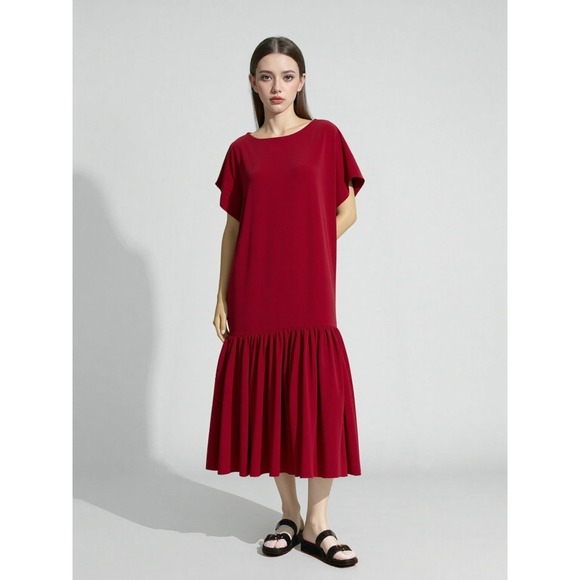 Meem Label Midi Dress Sz L‎ Red Ruffles Party Special Occasion Romantic - Picture 1 of 8
